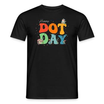 Happy Dot Day Groovy Hippie Gnome Mushroon Flowers - Men's T-Shirt - black - Front - AI Model Male 178 light (178cm)
