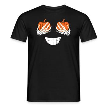 Squelette pose une citrouille souriante. Halloween - T-shirt homme - noir - Devant - AI Model Male 178 light (178cm)
