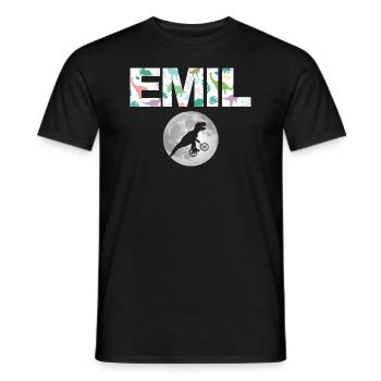 EMIL - Beautiful boy name with dinosaur - Men's T-Shirt - black - Front - AI Model Male 178 light (178cm)
