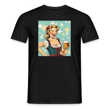 Hübsche Frau im Dirndl mit Bier Trachten - Männer T-Shirt - Schwarz - Vorne - AI Model Male 178 light (178cm)