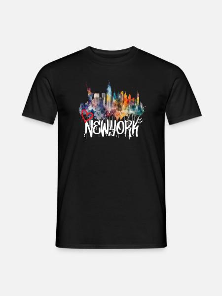 New York Skyline Graffiti Schriftzug - Männer T-Shirt - Schwarz