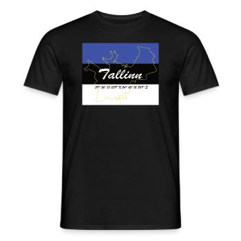 Tallinn - Hauptstadt mit GPS & Flagge - Männer T-Shirt - Schwarz - Vorne - AI Model Male 178 light (178cm)