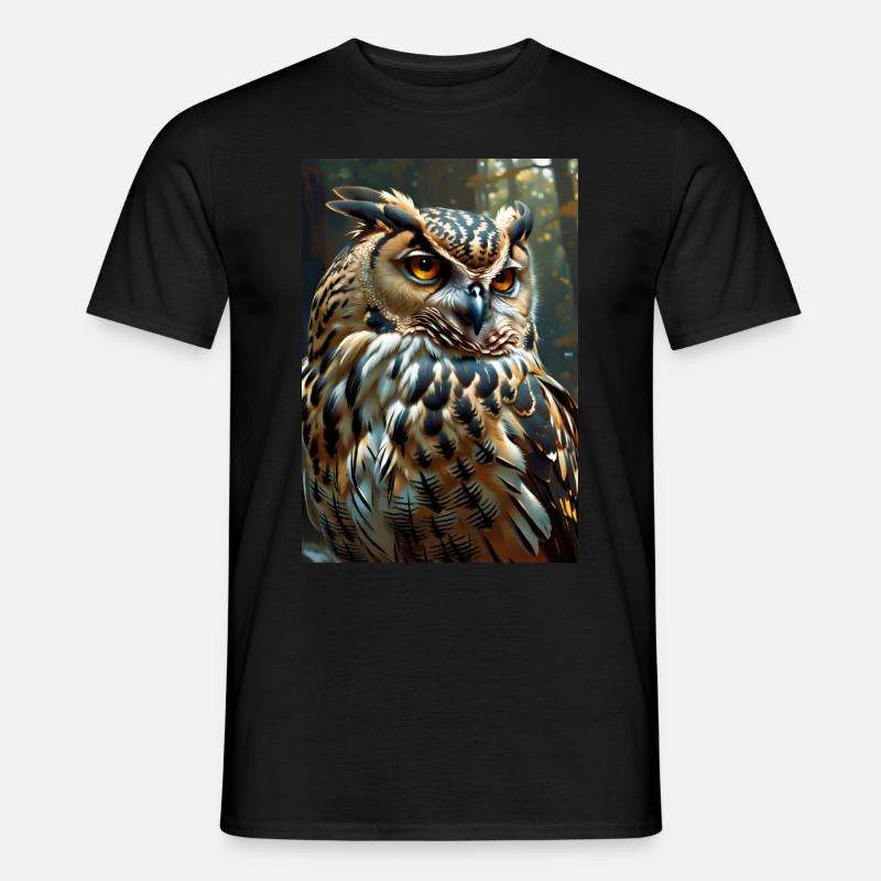 Eule / Uhu im Wald - Männer T-Shirt - Schwarz