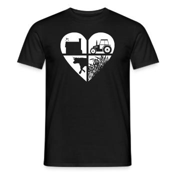 agriculteur coeur étable trecker vache céréales motif - T-shirt homme - noir - Devant - AI Model Male 178 light (178cm)
