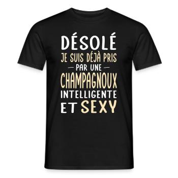Désolé déjà pris par une Champagnoux sexy - T-shirt homme - noir - Devant - AI Model Male 178 light (178cm)