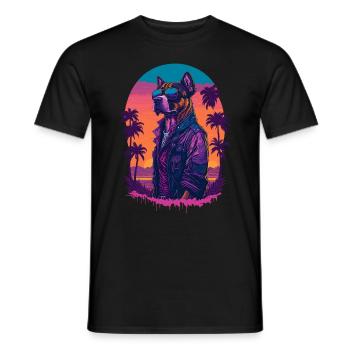 80's illustration of a dog wearing sunglasses - Men's T-Shirt - black - Front - AI Model Male 178 light (178cm)