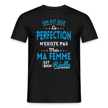 La Perfection n'existe pas Ma Femme est Réelle - T-shirt homme - noir - Devant - AI Model Male 178 light (178cm)