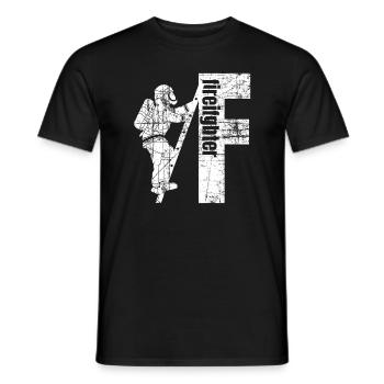 Respiratory protector on ladder - Firefighter - Men's T-Shirt - black - Front - AI Model Male 178 light (178cm)