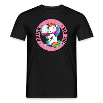 Drink Or Die Einhorn - Saufen Bier Trinken - - Männer T-Shirt - Schwarz - Vorne - AI Model Male 178 light (178cm)