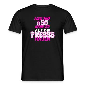 ü50 | Auch eine ü50 kann dir auf die Fresse hauen - Männer T-Shirt - Schwarz - Vorne - AI Model Male 178 light (178cm)