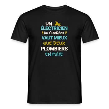 Electricien au Courant - Plombiers en Fuite - T-shirt homme - noir - Devant - AI Model Male 178 light (178cm)