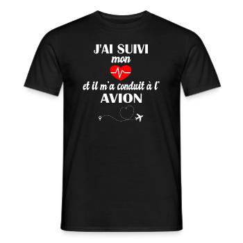 J'ai suivi mon coeur et il m'a conduit à l'avion - T-shirt homme - noir - Devant - AI Model Male 178 light (178cm)