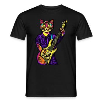 Psychedelic musician cat with guitar - Men's T-Shirt - black - Front - AI Model Male 178 light (178cm)
