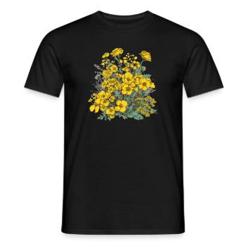 Beau bouquet d’herbier de fleurs bohèmes jaune - T-shirt homme - noir - Devant - AI Model Male 178 light (178cm)