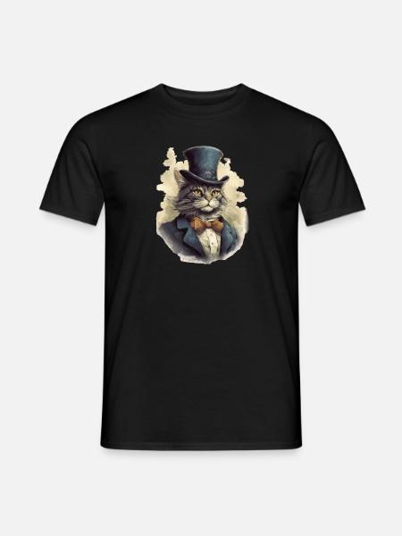 Katze im 1800 Jahre Stil Gekleidet Nobel Barock - Männer T-Shirt - Schwarz