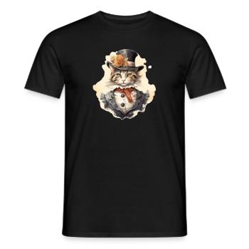 Chat dans 1800 ans style habillé noble baroque - T-shirt homme - noir - Devant - AI Model Male 178 light (178cm)