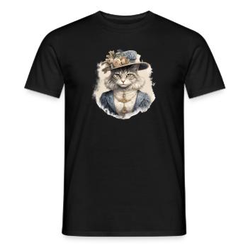 Chat dans 1800 ans style habillé noble baroque - T-shirt homme - noir - Devant - AI Model Male 178 light (178cm)