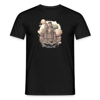 Futuristic life on planets - Men's T-Shirt - black - Front - AI Model Male 178 light (178cm)