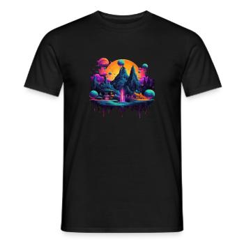 Futuristic life on planets - Men's T-Shirt - black - Front - AI Model Male 178 light (178cm)