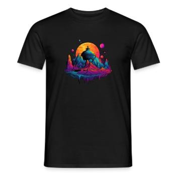 Futuristic life on planets - Men's T-Shirt - black - Front - AI Model Male 178 light (178cm)
