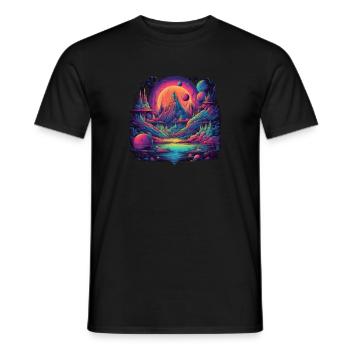 Futuristic life on planets - Men's T-Shirt - black - Front - AI Model Male 178 light (178cm)