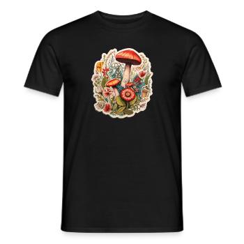 Boho Kunst mit Pilzen und Blumen - Männer T-Shirt - Schwarz - Vorne - AI Model Male 178 light (178cm)