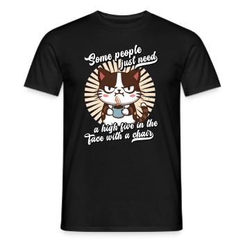 Funny Cat High Five In The Face With a Chair - Men's T-Shirt - black - Front - AI Model Male 178 light (178cm)