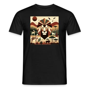 Geometric safari art with lion view - Men's T-Shirt - black - Front - AI Model Male 178 light (178cm)