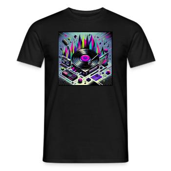 Neon Plattenspieler Cityscape - Männer T-Shirt - Schwarz - Vorne - AI Model Male 178 light (178cm)