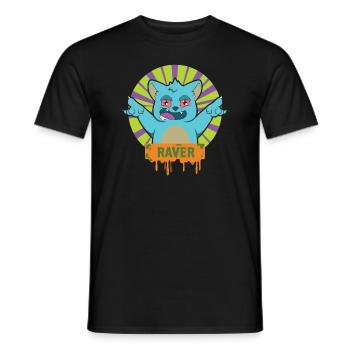 RAVER Katze - Männer T-Shirt - Schwarz - Vorne - AI Model Male 178 light (178cm)