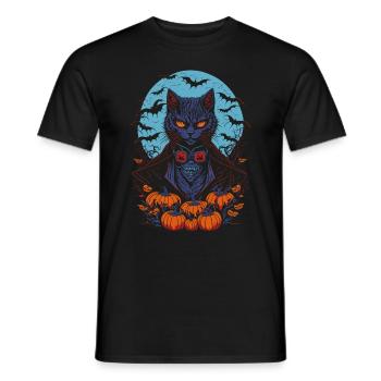 Cartoon Vampire Cat - Halloween Design - Men's T-Shirt - black - Front - AI Model Male 178 light (178cm)