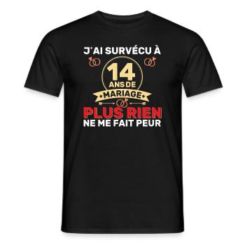 14 Ans De Mariage Noces De Coton Cadeau Mar 14eme - T-shirt homme - noir - Devant - AI Model Male 178 light (178cm)