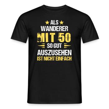 At 50, good-looking hiker - Men's T-Shirt - black - Front - AI Model Male 178 light (178cm)