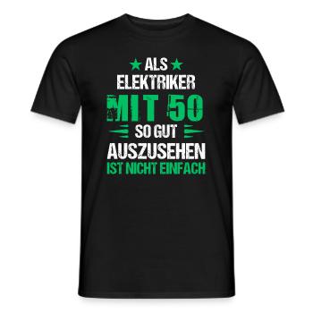 At 50, good-looking electrician - Men's T-Shirt - black - Front - AI Model Male 178 light (178cm)