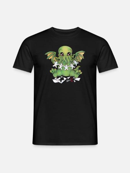 Niedliches Lovecraft Monster Oktopus beim Basteln - Männer T-Shirt - Schwarz