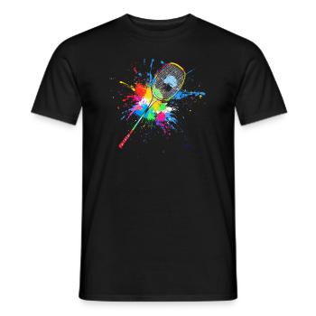 Colorful Badminton Racket Badminton - Men's T-Shirt - black - Front - AI Model Male 178 light (178cm)