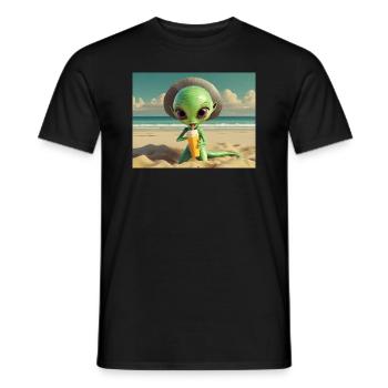 mignon petit vert rétro vintage extraterrestre bain de soleil - T-shirt homme - noir - Devant - AI Model Male 178 light (178cm)