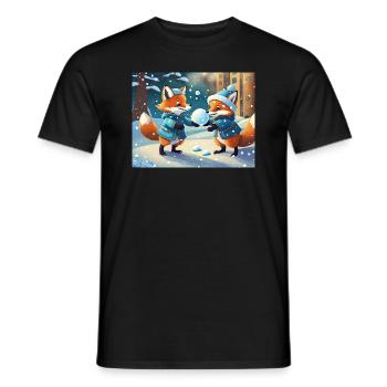 mignon petit renard démon vie quotidienne - jouer à la neige - T-shirt homme - noir - Devant - AI Model Male 178 light (178cm)
