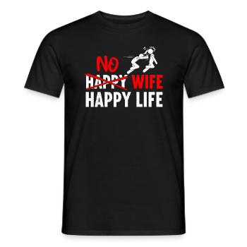 No Happy Wife Happy Life Wives Bride Groom - Men's T-Shirt - black - Front - AI Model Male 178 light (178cm)