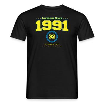 Awesome 1991 Shirt for Men Women 32 Year Old 32nd - Men's T-Shirt - black - Front - AI Model Male 178 light (178cm)