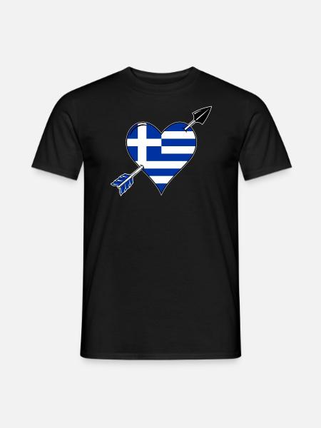 Greece Flag Heart Love - Men's T-Shirt - black
