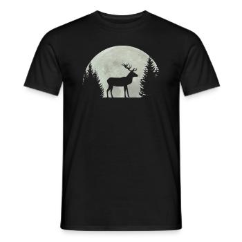 Pleine lune avec silhouette de cerf et forêt - T-shirt homme - noir - Devant - AI Model Male 178 light (178cm)