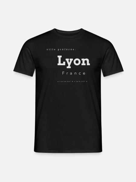 Coordonnées de la mémoire de la ville préférée de Lyon - T-shirt homme - noir