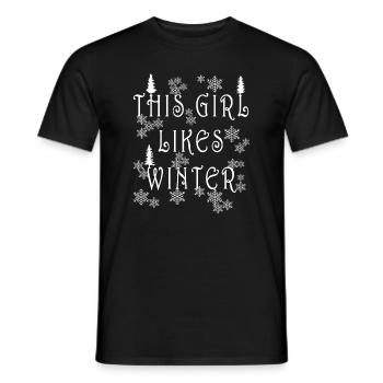 Girl Likes Cozy Winter Season Landscape Snowflake - Men's T-Shirt - black - Front - AI Model Male 178 light (178cm)