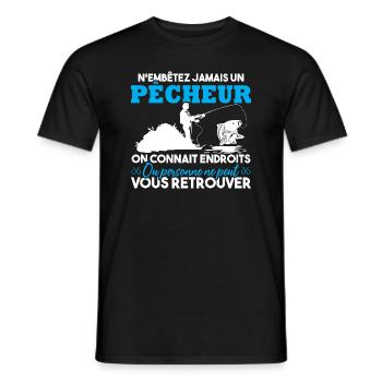 N'embête jamais un pêcheur / Humour pêcheur cadeau - T-shirt homme - noir - Devant - AI Model Male 178 light (178cm)