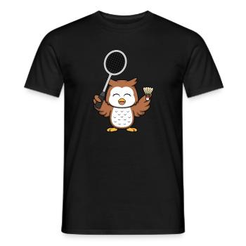 Owl Playing Badminton Hobby Sports Badminton - Men's T-Shirt - black - Front - AI Model Male 178 light (178cm)