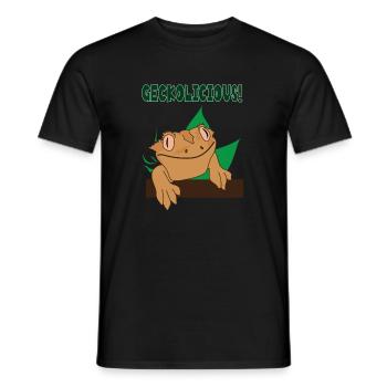 Geckolicious Funny Saying Cute Lizard Crested - Men's T-Shirt - black - Front - AI Model Male 178 light (178cm)