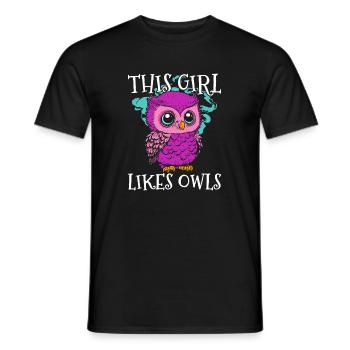 Mädchen mag Eulen Natur Tiere Wildtiere Vögel - Männer T-Shirt - Schwarz - Vorne - AI Model Male 178 light (178cm)