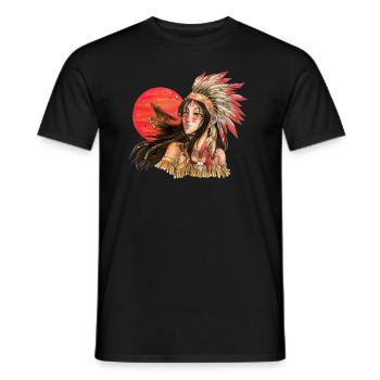 Indianerin Indigene Naitive American Wolf Sonne - Männer T-Shirt - Schwarz - Vorne - AI Model Male 178 light (178cm)