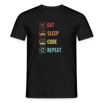 Eat Sleep Code Repeat Full Stack Coder Software - Men's T-Shirt - black - Front - AI Model Male 178 light (178cm)